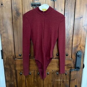 Fashion Nova Rich Maroon Long Sleeve Bodysuit